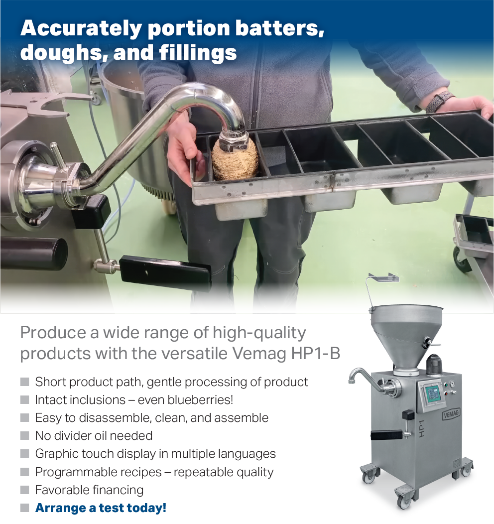 Accurately portion an entire line of bakery products with a single Vemag HP1-B