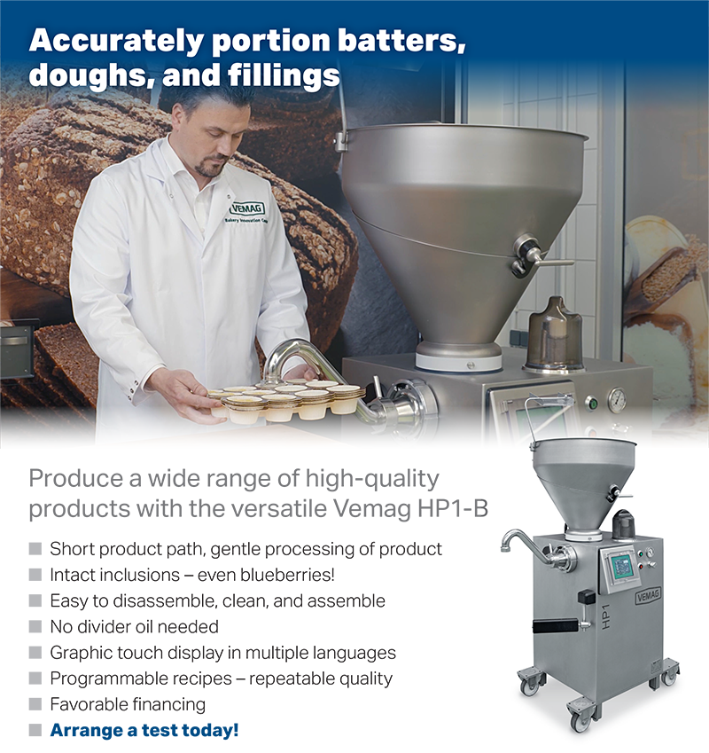 Accurately portion an entire line of bakery products with a single Vemag HP1-B