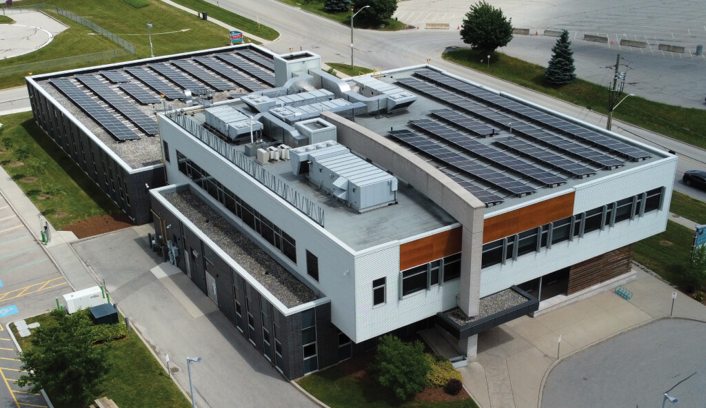 Aerial view of the Woodstock Rehabilitation Clinic during the daytime.