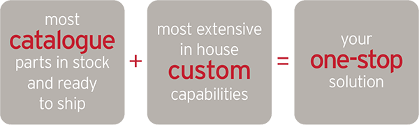most catalogue parts in stock and ready to ship
+ most extensive in-house custom capabilities
= your one-stop solution