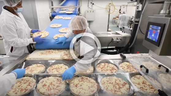 VC999 Thermoform Line at frozen pizza processor packages 3000 per hour.