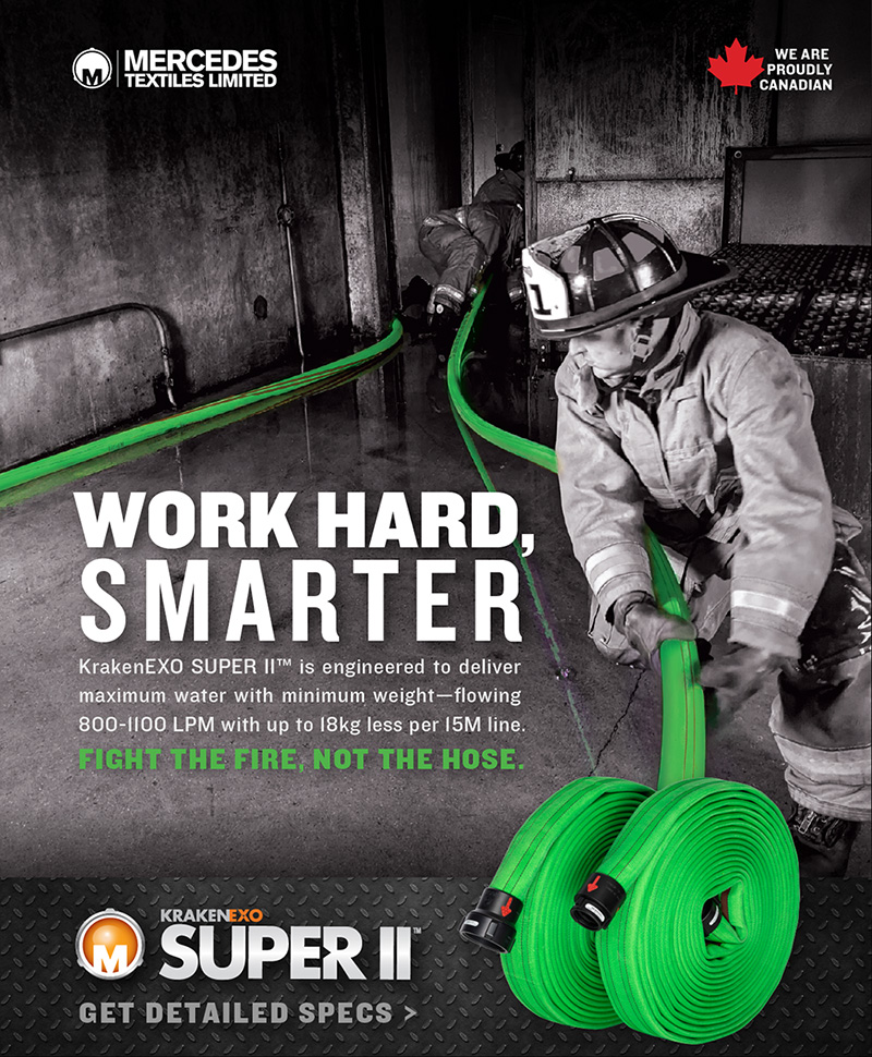 WORK HARD, SMARTER. KrakenEXO SUPER II™ is engineered to deliver maximum water with minimum weight—flowing 800-1100 LPM with up to 18kg less per 15M line. FIGHT THE FIRE, NOT THE HOSE. Get the full specs at knowyourhose.com
