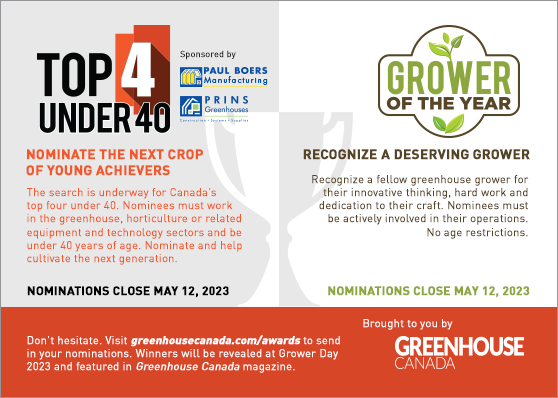 Nominations open for Greenhouse Canada’s Top 4 Under 40 & Grower of the Year award!