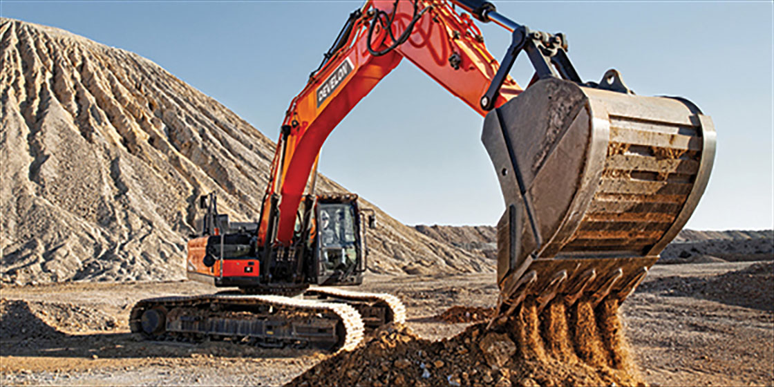 DEVELON DX350LC-7 crawler excavator works at jobsite.