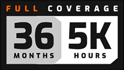 DEVELON superior standard warranty logo: 36-months, 5,000-hours.