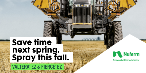 Sprayer image with endorcer –Save time next spring. Spray this fall.. Valtera EZ & Fierce EZ
